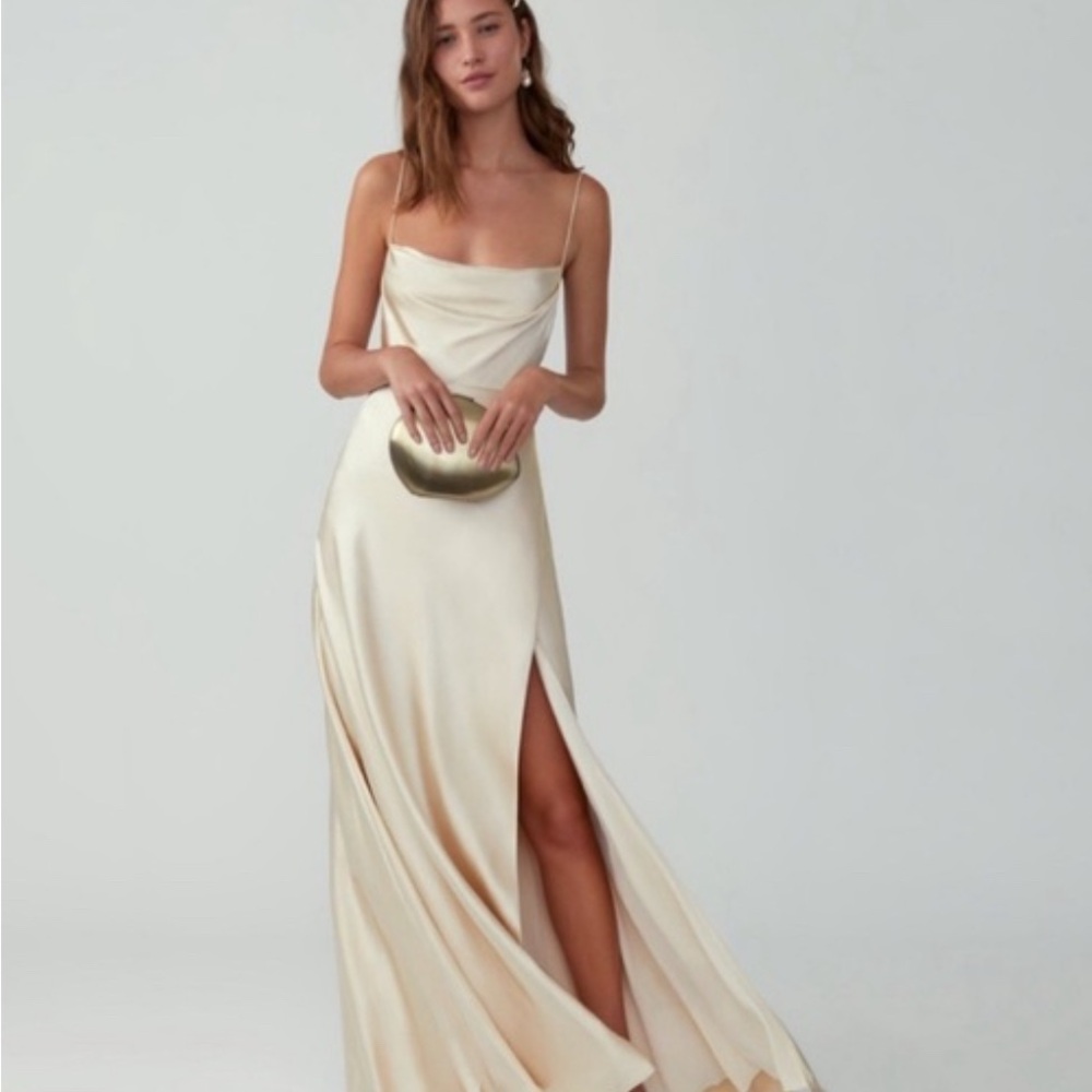 Fame and Partners Cream Satin Wedding Dress